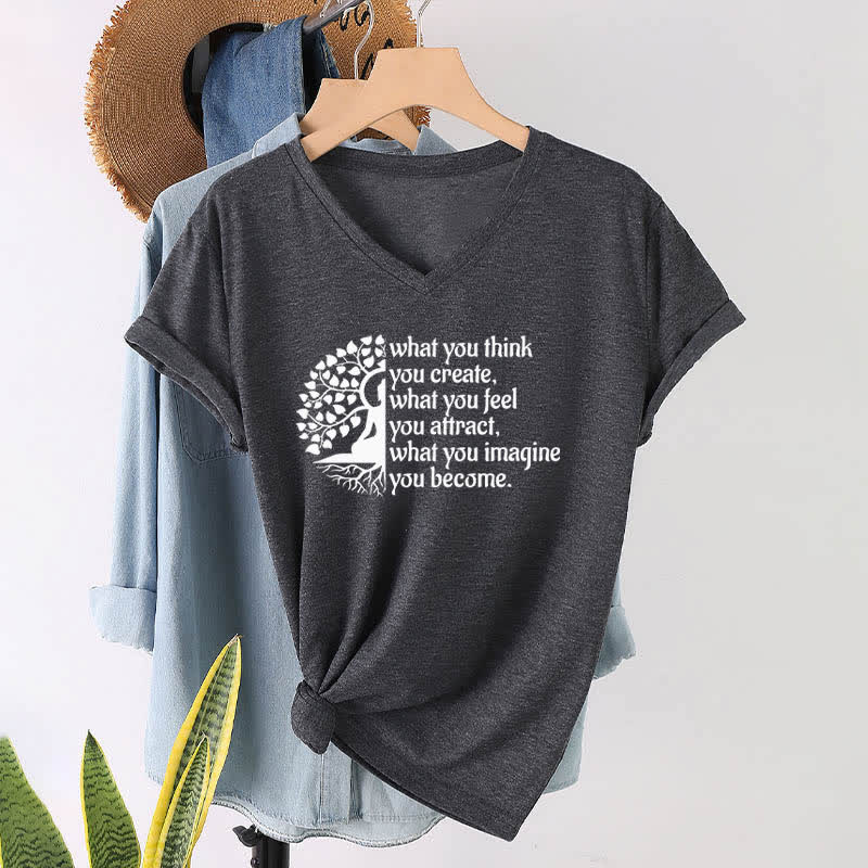 Olivenorma - Camiseta de cuello en V "Lo que piensas, lo creas" - Gris - 2XL - image 9