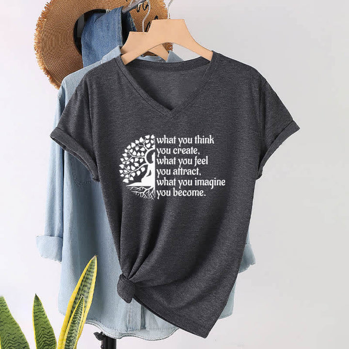 Olivenorma - Camiseta de cuello en V "Lo que piensas, lo creas" - Gris - 2XL - image 9