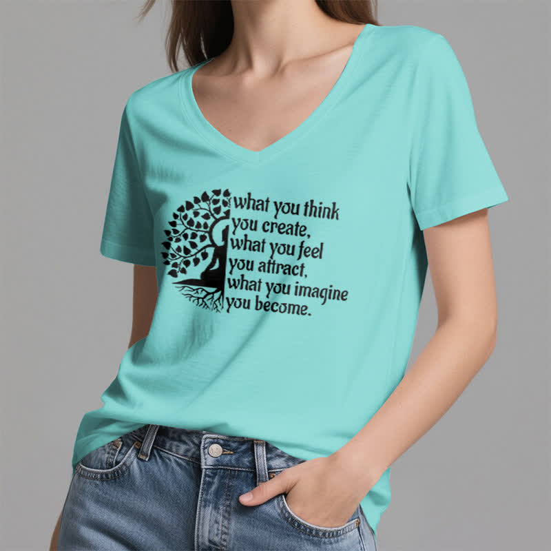 Olivenorma - Camiseta de cuello en V "Lo que piensas, lo creas" - image 24
