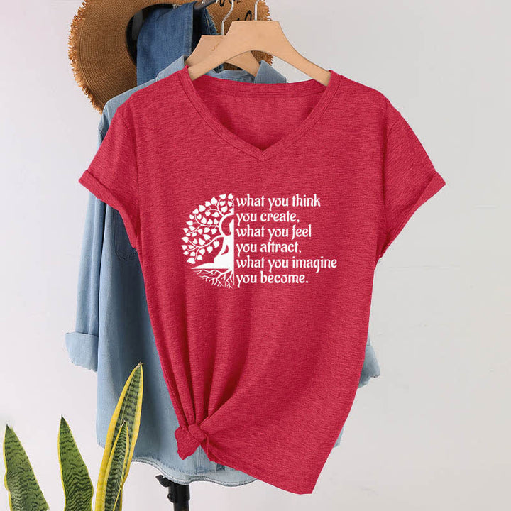 Olivenorma - Camiseta de cuello en V "Lo que piensas, lo creas" - Rojo - 2XL - image 13