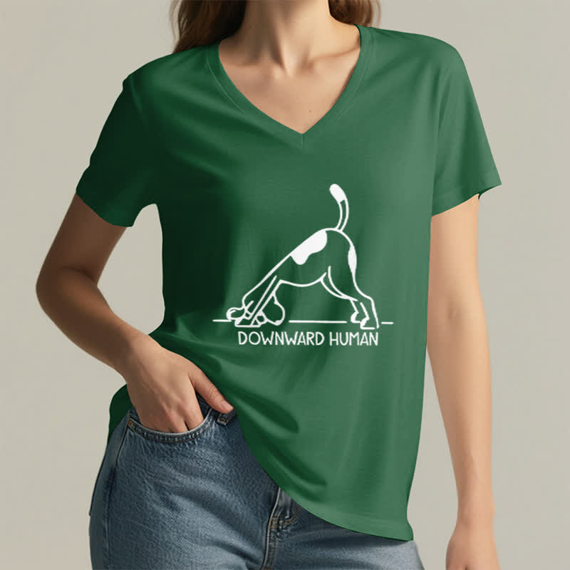Camiseta Olivenorma de cuello en V para yoga con perro boca abajo - image 8