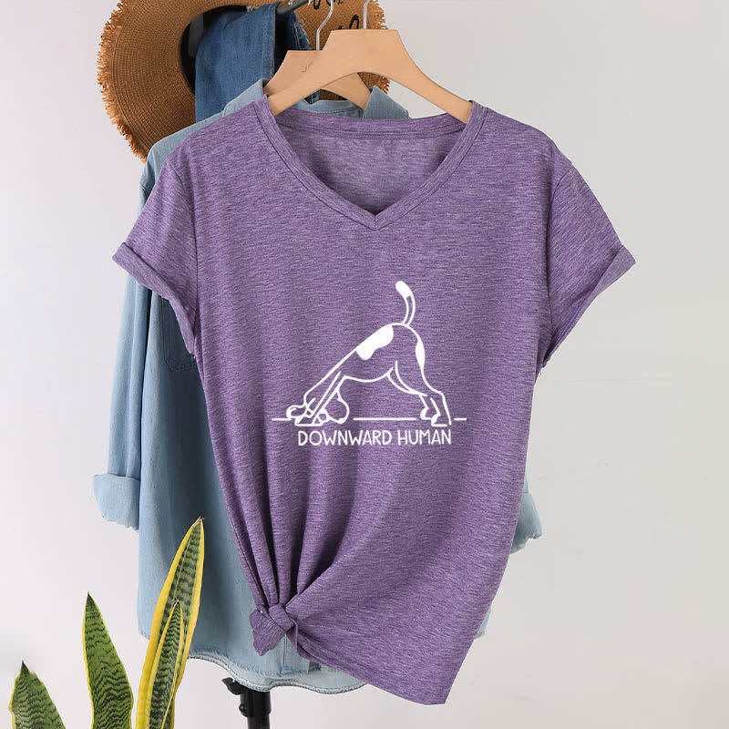 Camiseta Olivenorma de cuello en V para yoga con perro boca abajo - Púrpura - 2XL - image 1