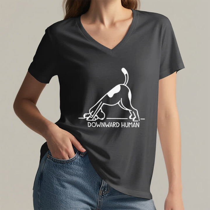 Camiseta Olivenorma de cuello en V para yoga con perro boca abajo - image 26