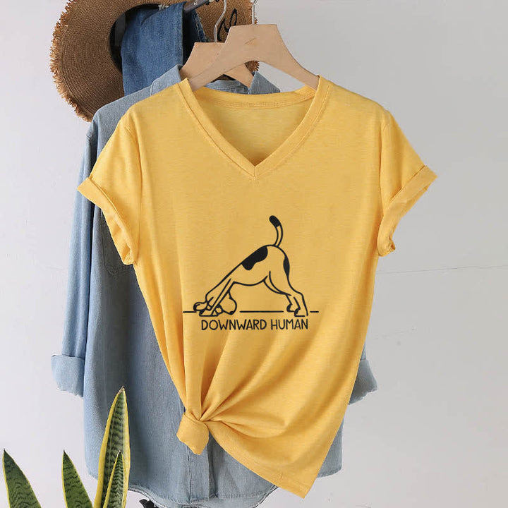 Camiseta Olivenorma de cuello en V para yoga con perro boca abajo - Amarillo - 2XL - image 15