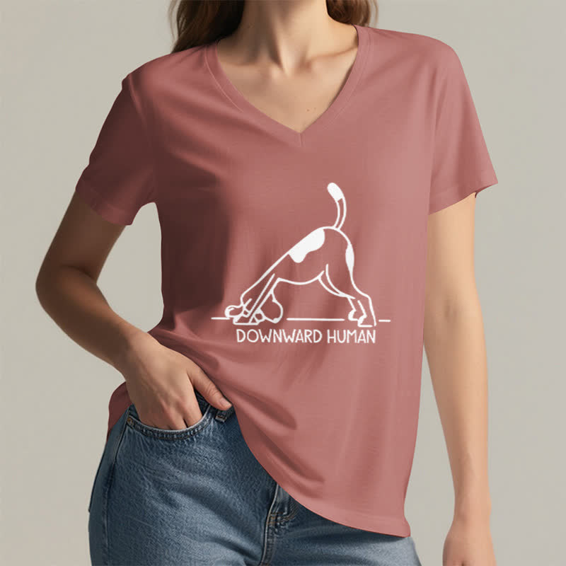 Camiseta Olivenorma de cuello en V para yoga con perro boca abajo - image 18