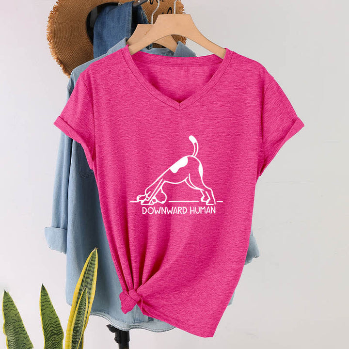 Camiseta Olivenorma de cuello en V para yoga con perro boca abajo - Rosa roja - 2XL - image 19