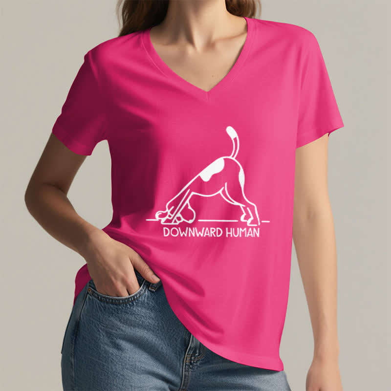 Camiseta Olivenorma de cuello en V para yoga con perro boca abajo - image 20