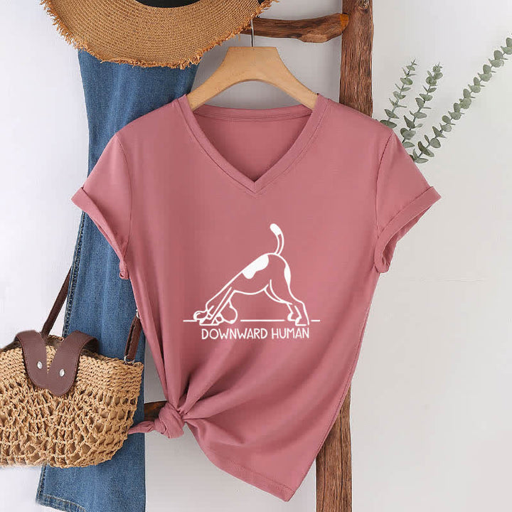 Camiseta Olivenorma de cuello en V para yoga con perro boca abajo - Rosa - 2XL - image 17