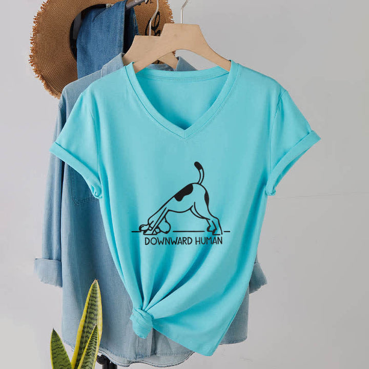 Camiseta Olivenorma de cuello en V para yoga con perro boca abajo - Lago Azul - 2XL - image 23