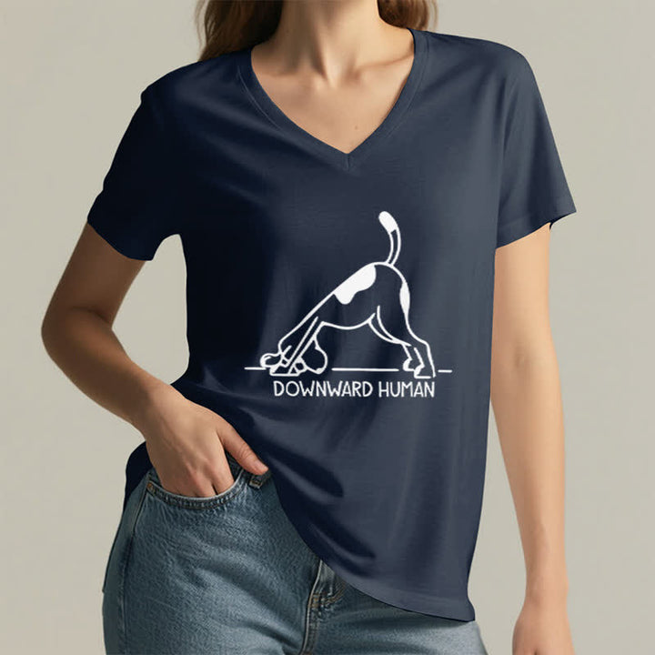 Camiseta Olivenorma de cuello en V para yoga con perro boca abajo - image 6