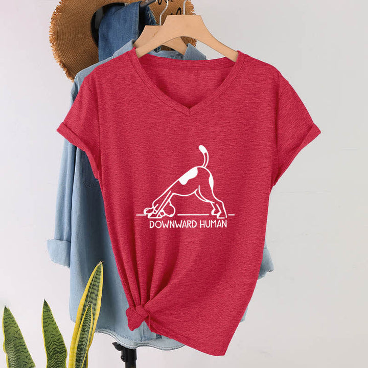 Camiseta Olivenorma de cuello en V para yoga con perro boca abajo - Rojo - 2XL - image 13