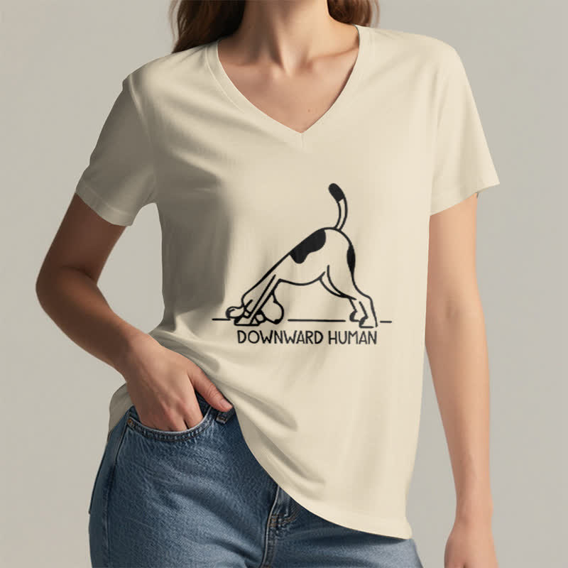Camiseta Olivenorma de cuello en V para yoga con perro boca abajo - image 22