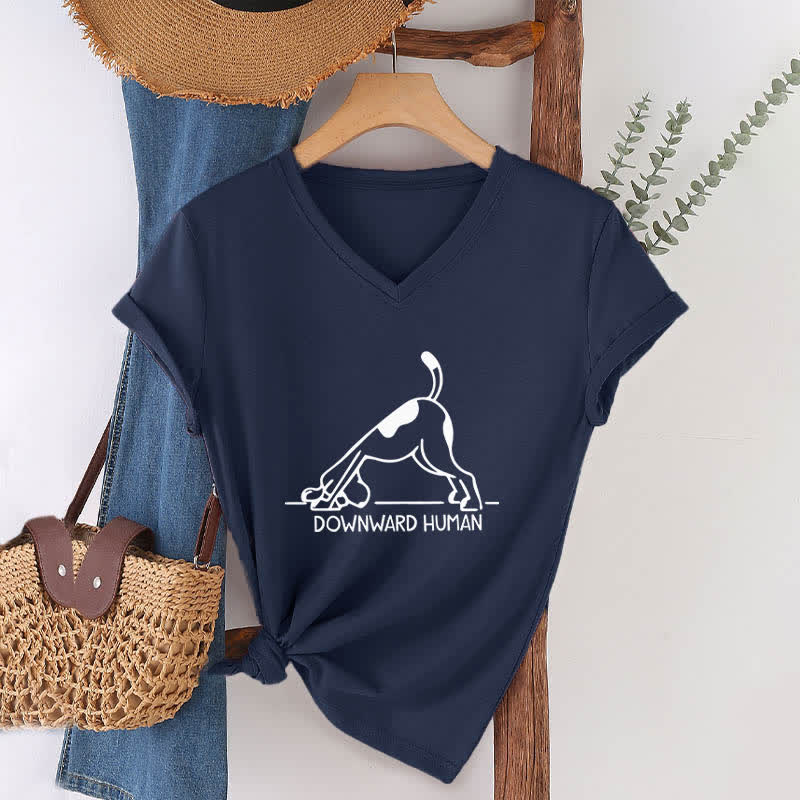 Camiseta Olivenorma de cuello en V para yoga con perro boca abajo - Azul marino - 2XL - image 5