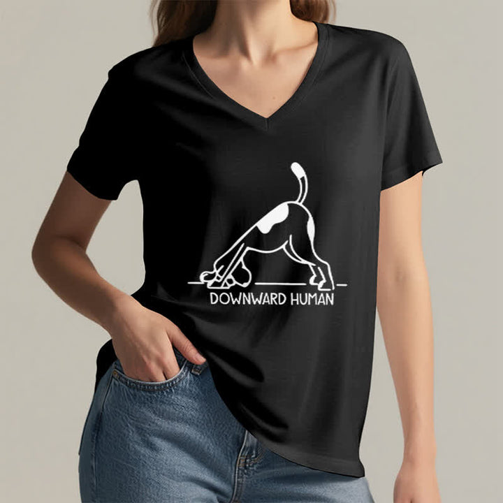 Camiseta Olivenorma de cuello en V para yoga con perro boca abajo - image 25