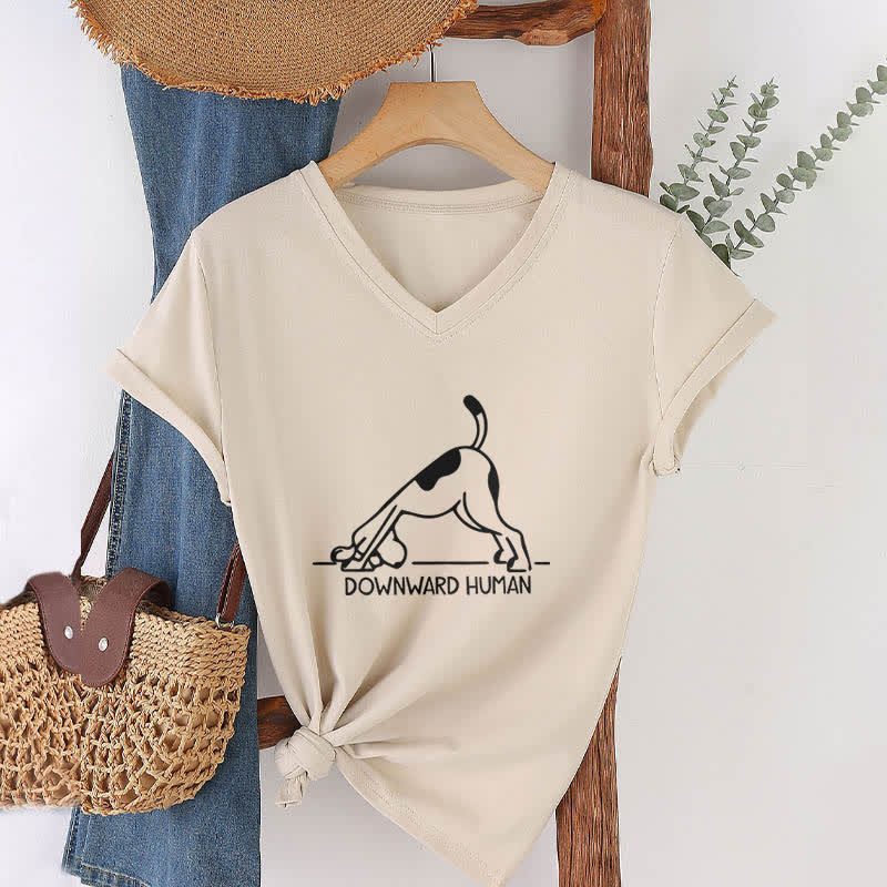 Camiseta Olivenorma de cuello en V para yoga con perro boca abajo - Caqui - 2XL - image 21