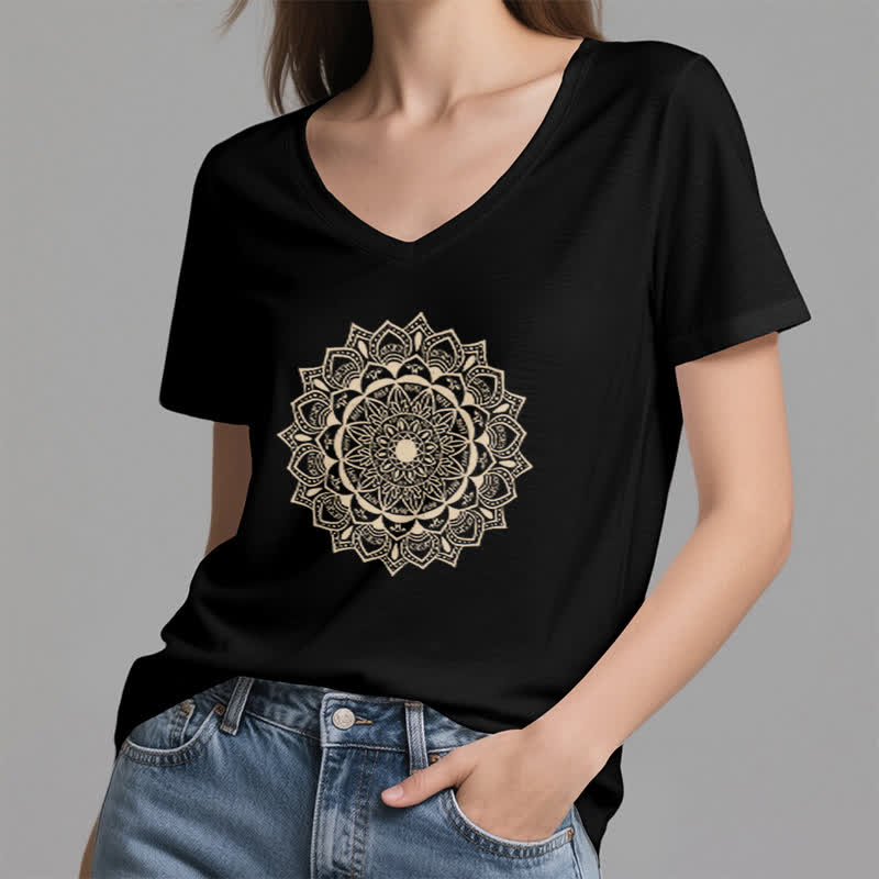Olivenorma Mandala Lotus Boho Flower Yoga Camiseta de cuello en V - image 12