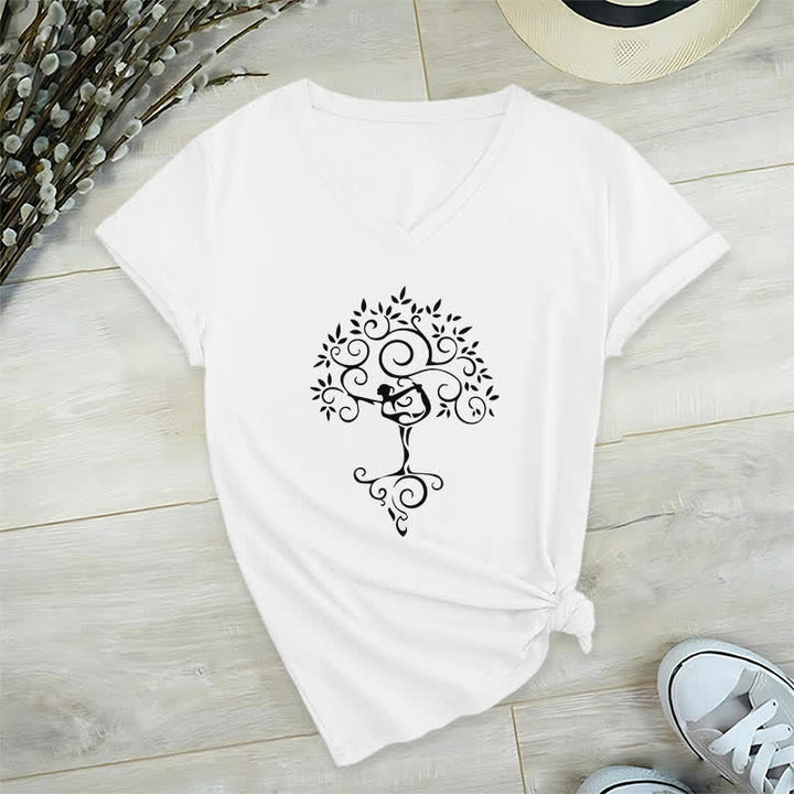 Camiseta de cuello en V con postura del árbol de yoga Olivenorma - Blanco - 2XL - image 2