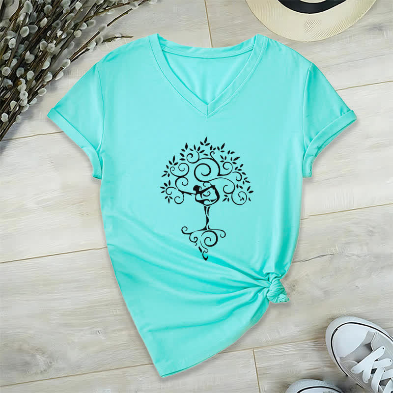 Camiseta de cuello en V con postura del árbol de yoga Olivenorma - Lago Azul - 2XL - image 13