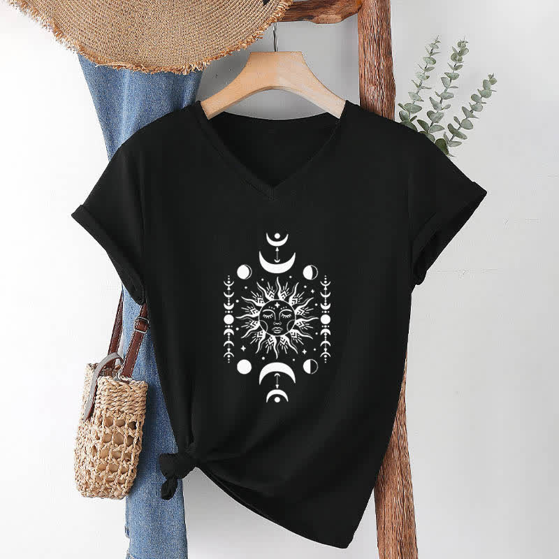 Camiseta de yoga estética Olivenorma con cuello en V y sol y luna - Negro - image 11