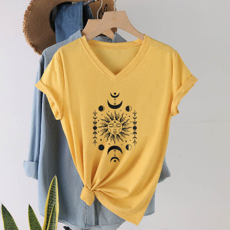 Camiseta de yoga estética Olivenorma con cuello en V y sol y luna - Amarillo - image 15