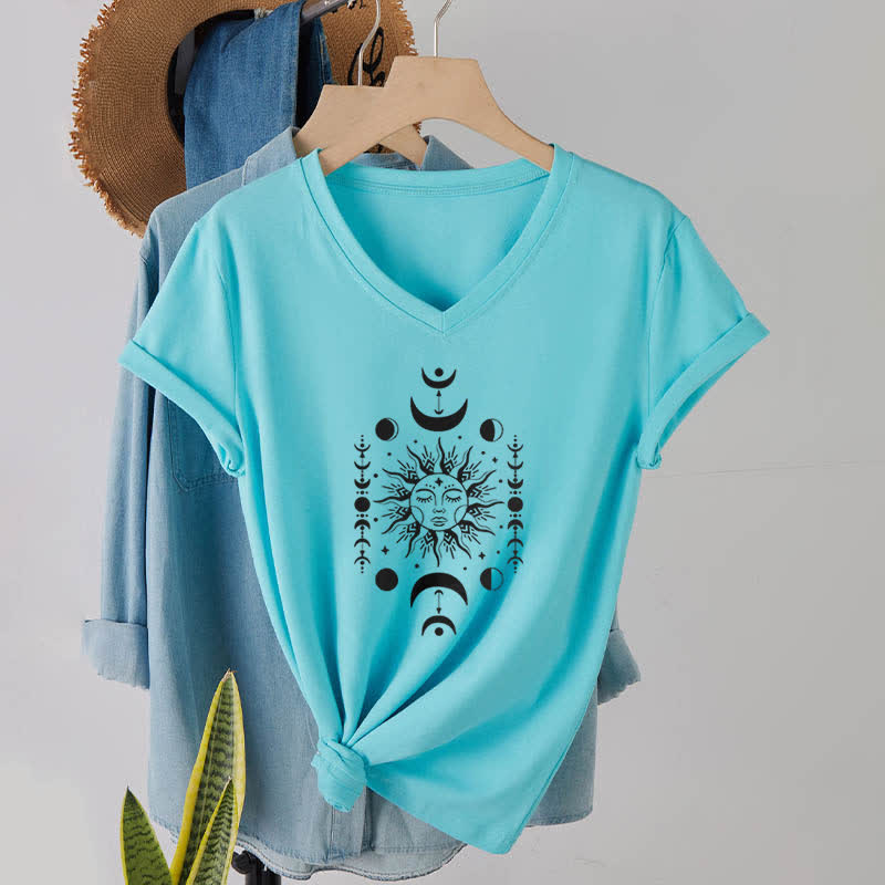 Camiseta de yoga estética Olivenorma con cuello en V y sol y luna - Lago Azul - image 23