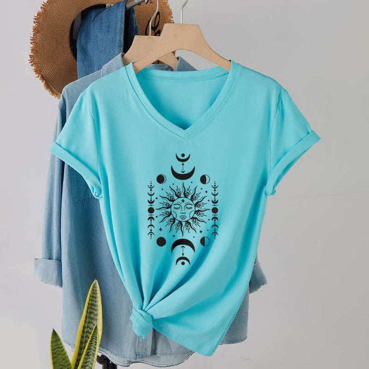 Camiseta de yoga estética Olivenorma con cuello en V y sol y luna - Lago Azul - image 23