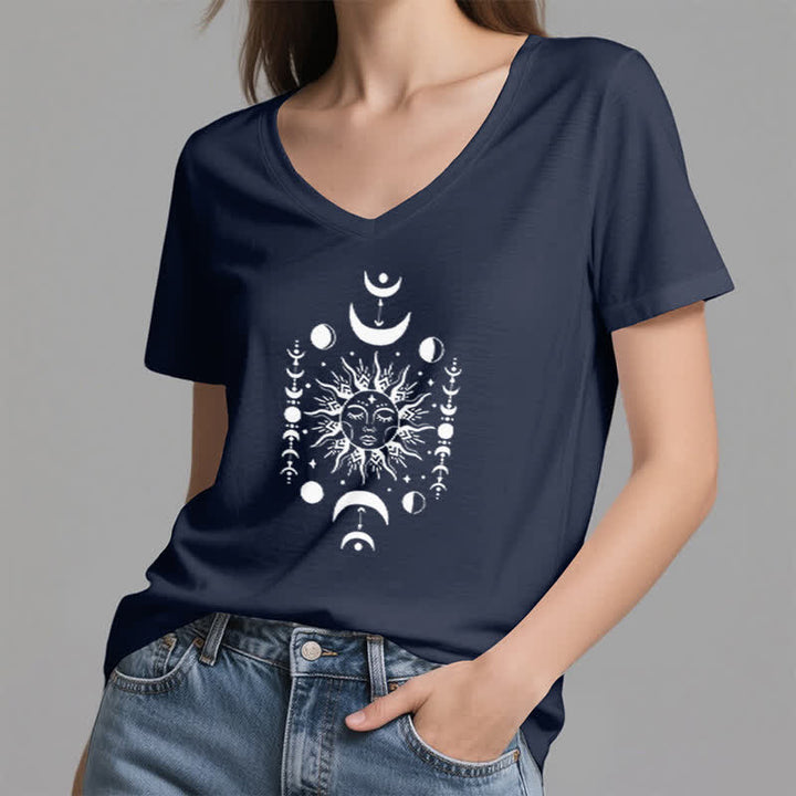 Camiseta de yoga estética Olivenorma con cuello en V y sol y luna - image 4