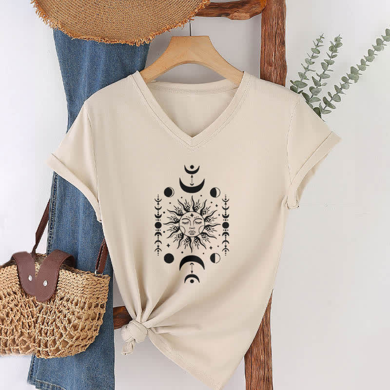 Camiseta de yoga estética Olivenorma con cuello en V y sol y luna - Caqui - image 21
