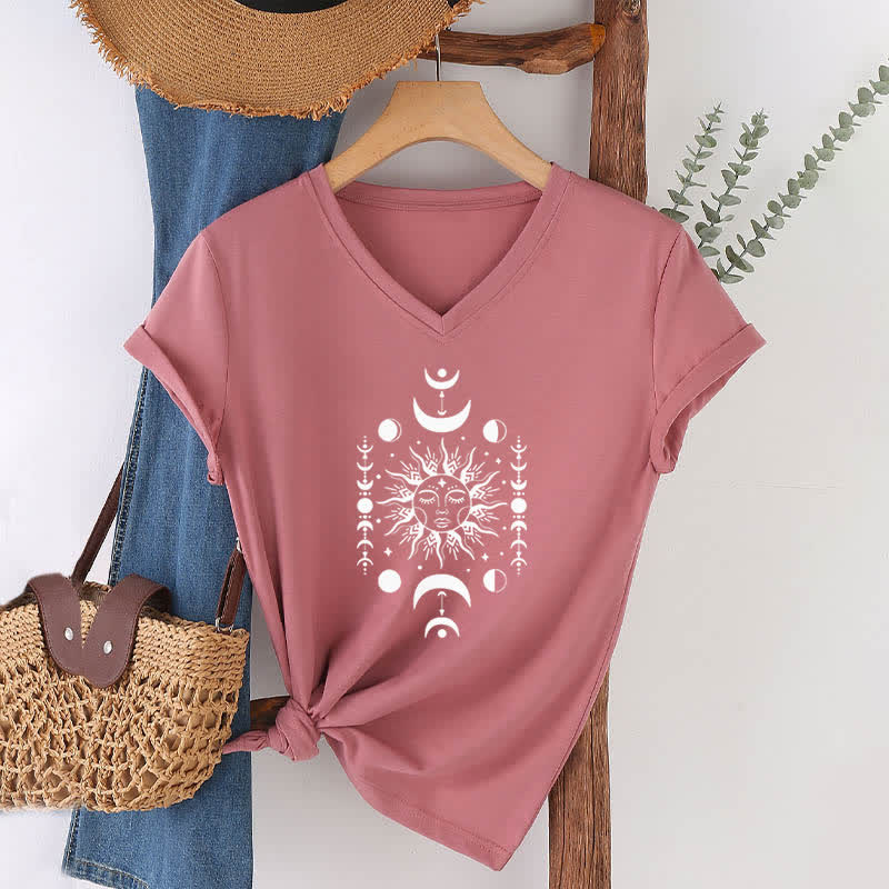 Camiseta de yoga estética Olivenorma con cuello en V y sol y luna - Rosa - image 17