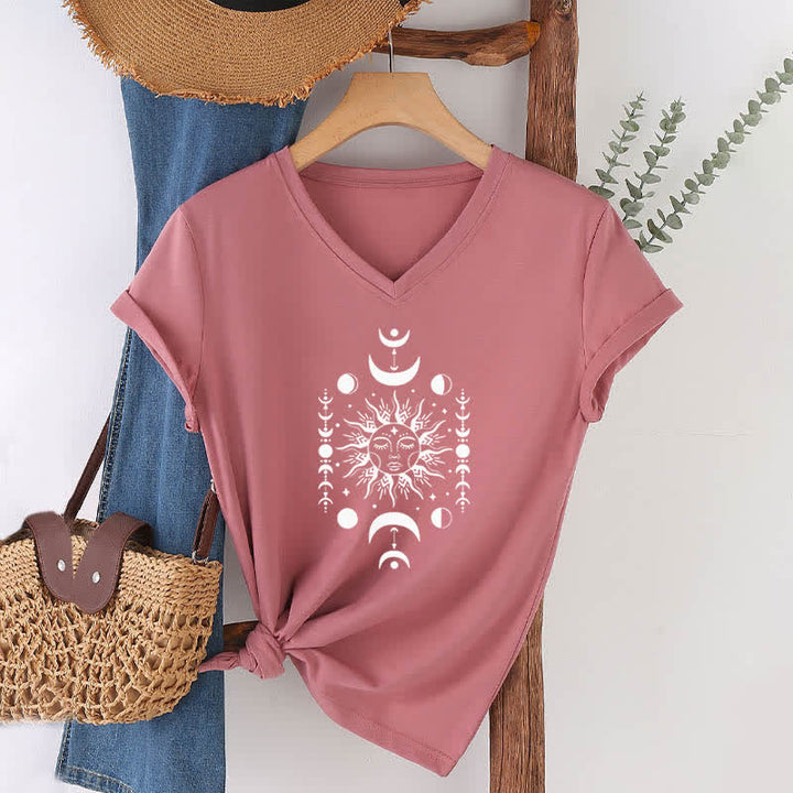 Camiseta de yoga estética Olivenorma con cuello en V y sol y luna - Rosa - image 17