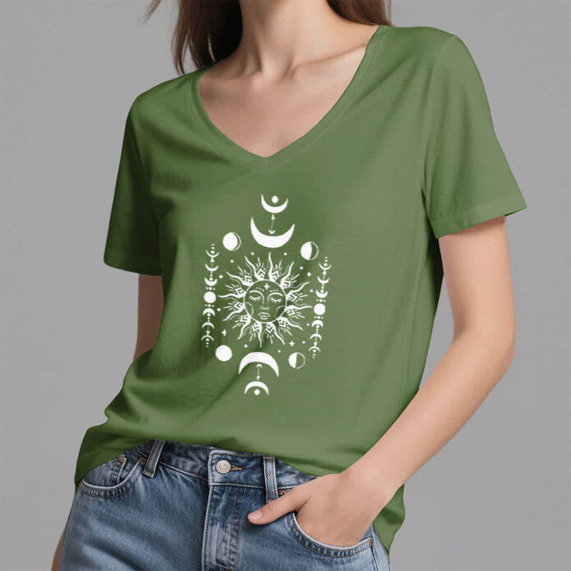 Camiseta de yoga estética Olivenorma con cuello en V y sol y luna - image 8