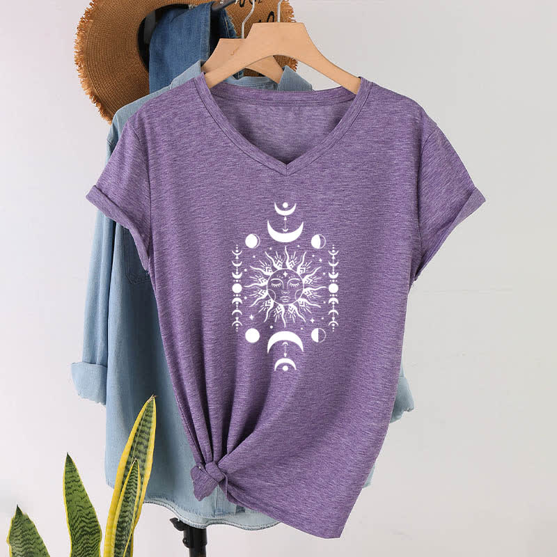 Camiseta de yoga estética Olivenorma con cuello en V y sol y luna - Púrpura - image 25