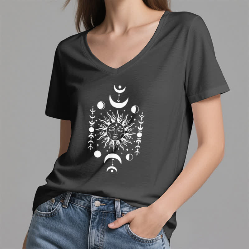 Camiseta de yoga estética Olivenorma con cuello en V y sol y luna - image 10