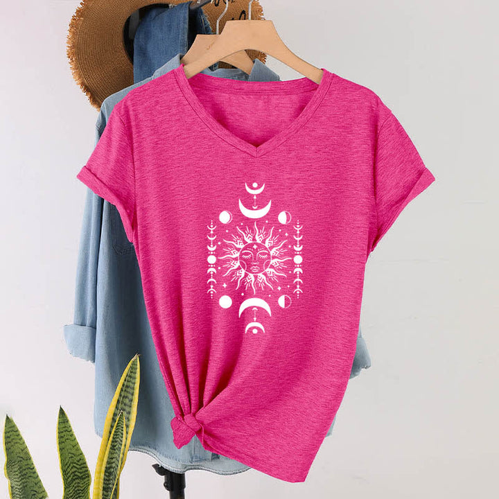 Camiseta de yoga estética Olivenorma con cuello en V y sol y luna - Rosa roja - image 19