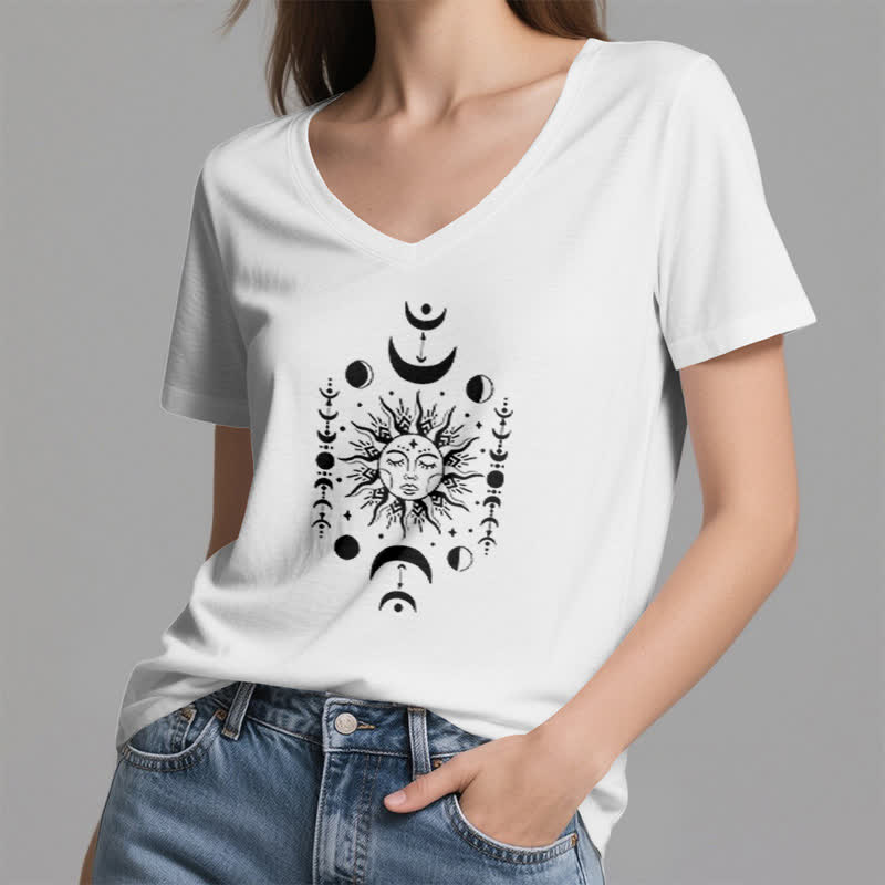 Camiseta de yoga estética Olivenorma con cuello en V y sol y luna - image 2