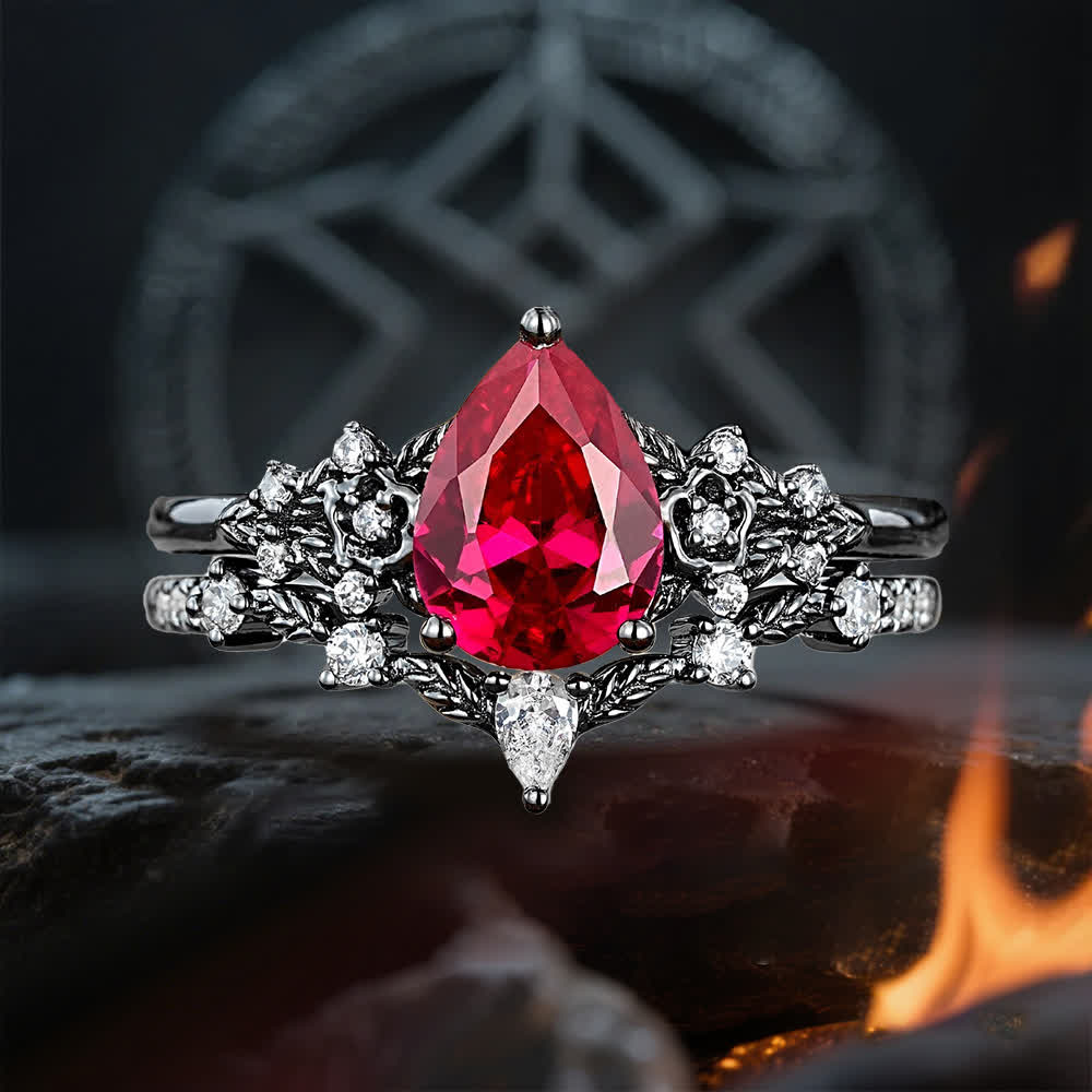 Anillo de granate y obsidiana con corona del guardián de Olivenorma - Granate - Estados Unidos 10 - image 1