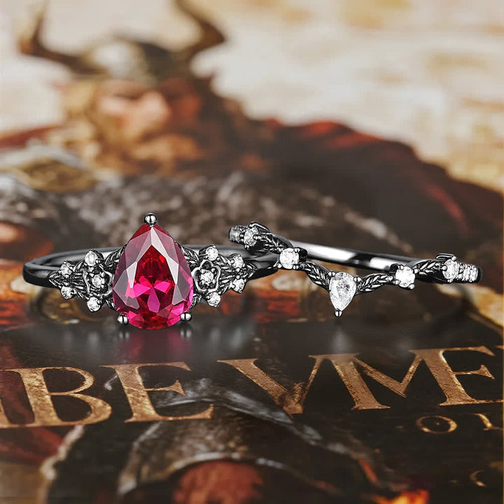 Anillo de granate y obsidiana con corona del guardián de Olivenorma - image 5