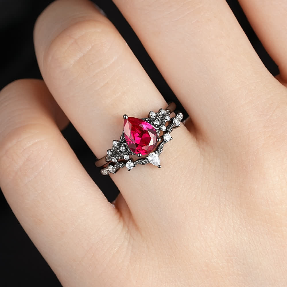 Anillo de granate y obsidiana con corona del guardián de Olivenorma - image 2