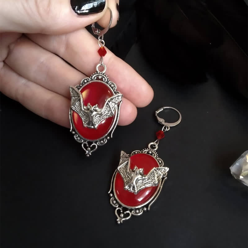 Pendientes de murciélago de Halloween de obsidiana