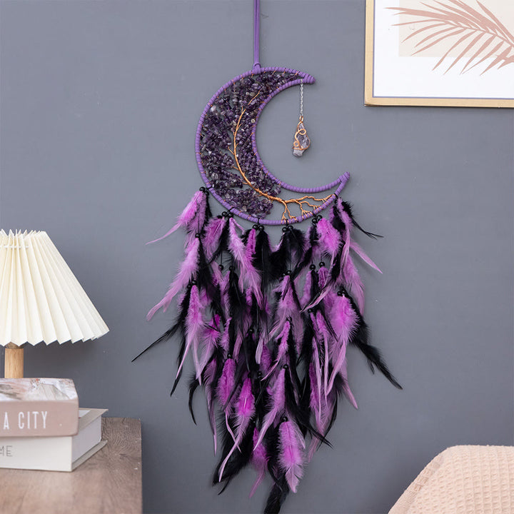 Atrapasueños de luna con árbol de la vida tejido con grava natural de Olivenorma 