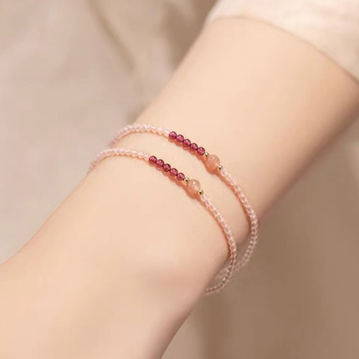 Pulsera de cristal rosa con cuarzo fresa y piedras preciosas curativas