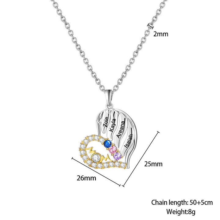Collar con forma de corazón de medio diamante y piedras de nacimiento para madres de Olivenorma