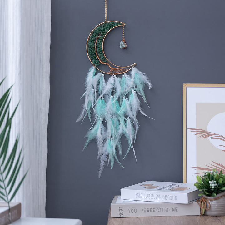 Atrapasueños de luna con árbol de la vida tejido con grava natural de Olivenorma 