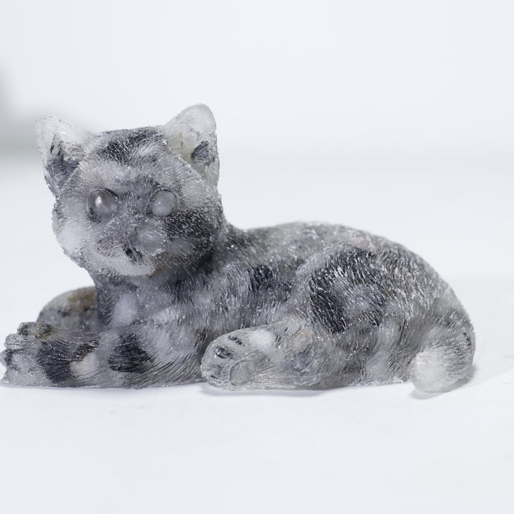Adorno de gato de cristal natural de Olivenorma con piedras preciosas decorativas