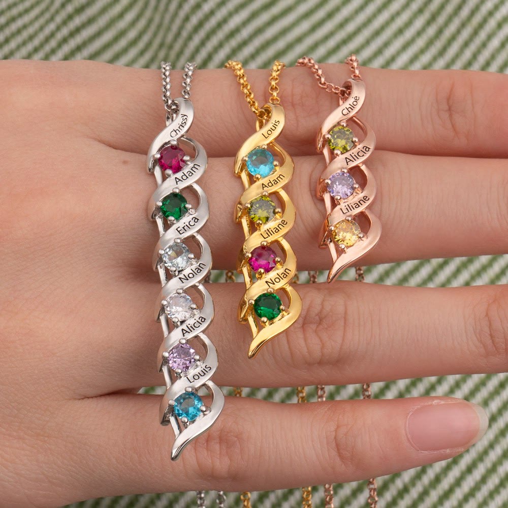 Collar personalizado con grabados y piedras de nacimiento del 1 al 6