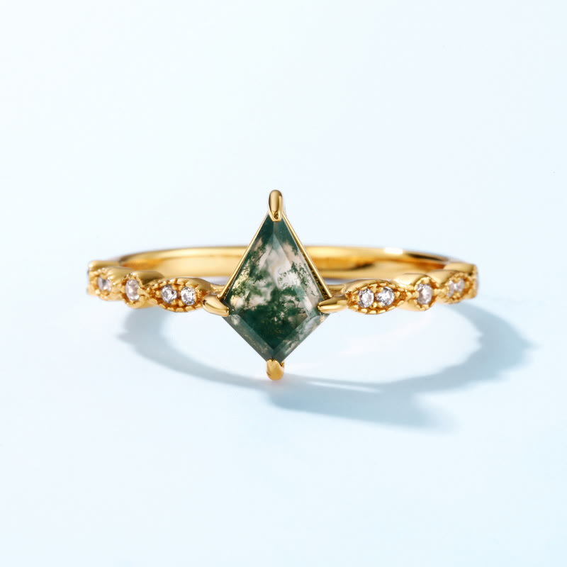 Anillo de cuatro puntas con ágata musgosa y circonita blanca de Olivenorma 