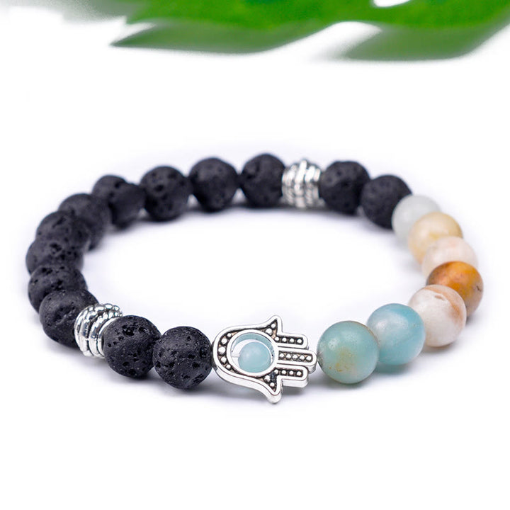 Pulsera con colgante de Hamsa y cuentas de piedra natural hecha a mano de Olivenorma