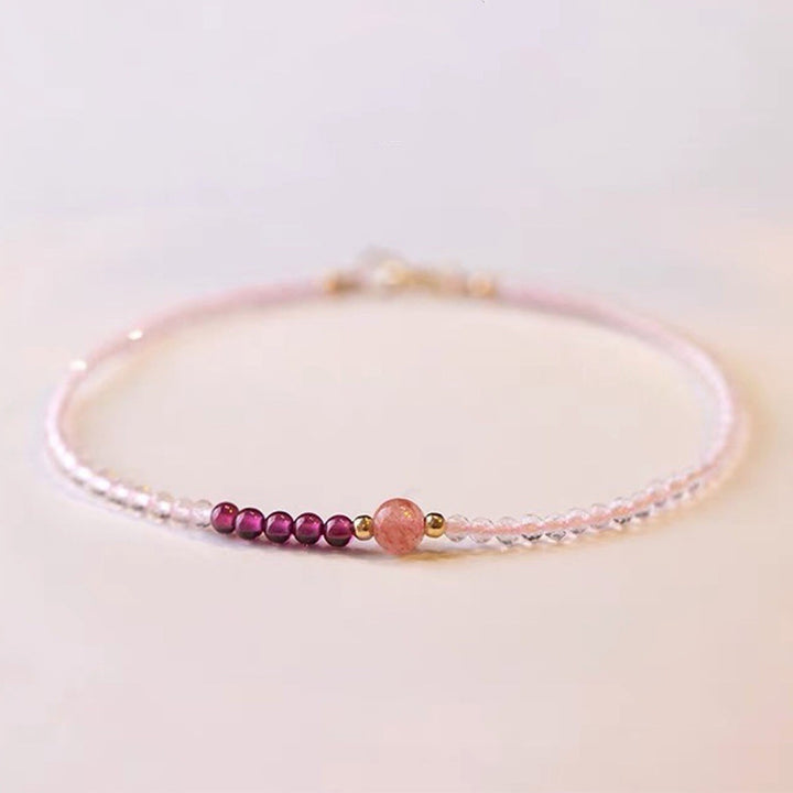 Pulsera de cristal rosa con cuarzo fresa y piedras preciosas curativas
