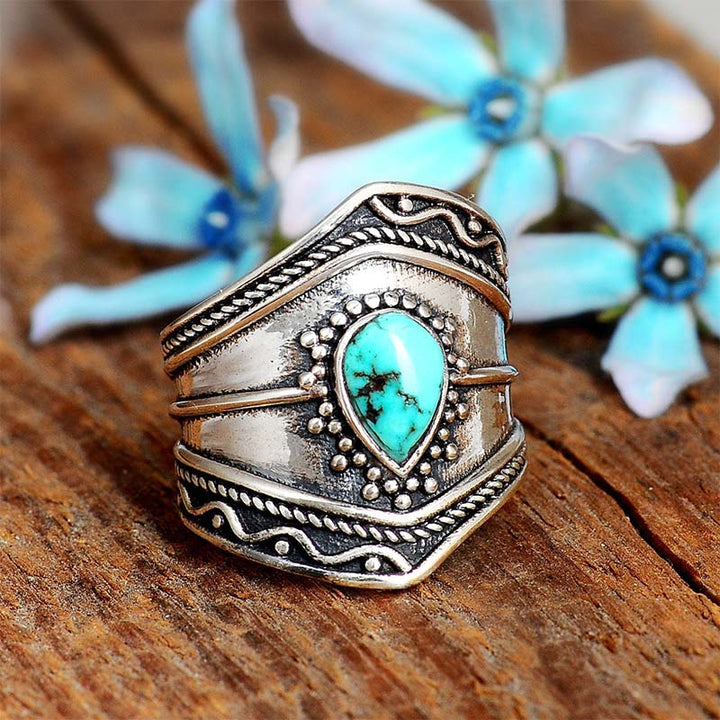 Anillo Reki turquesa con forma de gota de agua estilo boho de Olivenorma