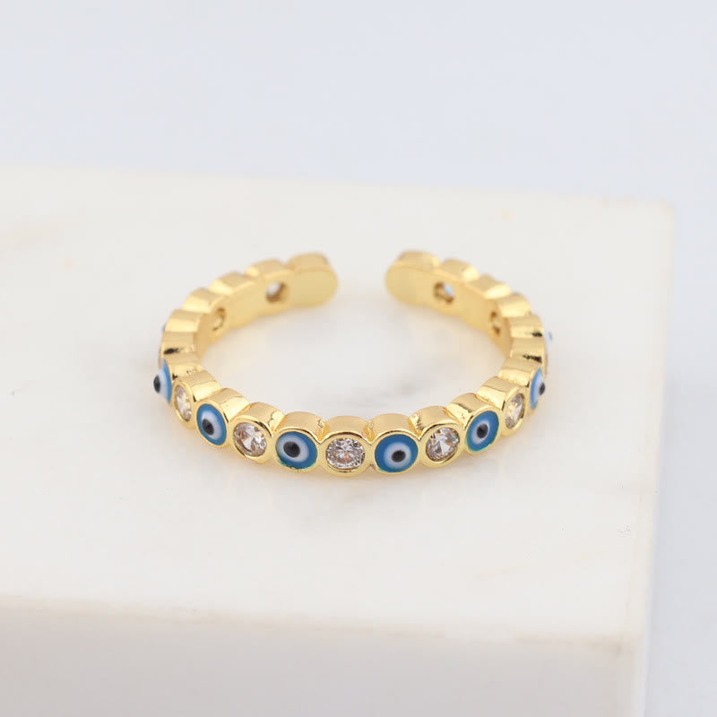 Anillo ajustable con circonita blanca y ojo malvado de colores de Olivenorma 